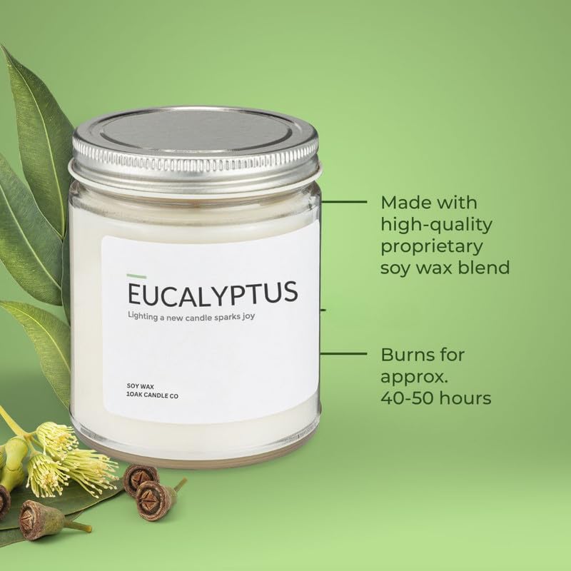 1OAK Eucalyptus Soy Candle – 7oz, Long-Burning, Hand-Poured