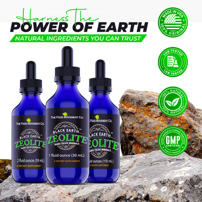 Black Earth Zeolite with Humic Fulvic Acids Trace Minerals for Adults and Kids for Detox, Gut Health and Immune Support - 1oz Liquid Drops Supplement