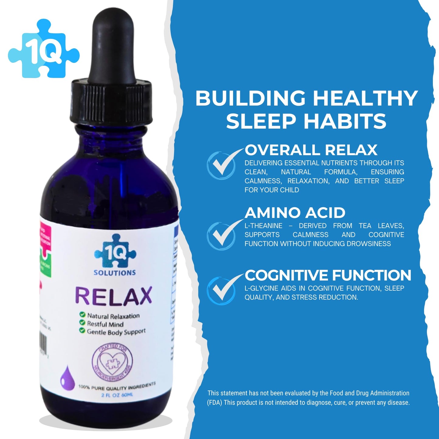 1Q Relax – Liquid Calm Drops for Kids | Magnesium Glycinate, L-Theanine & L-Glycine