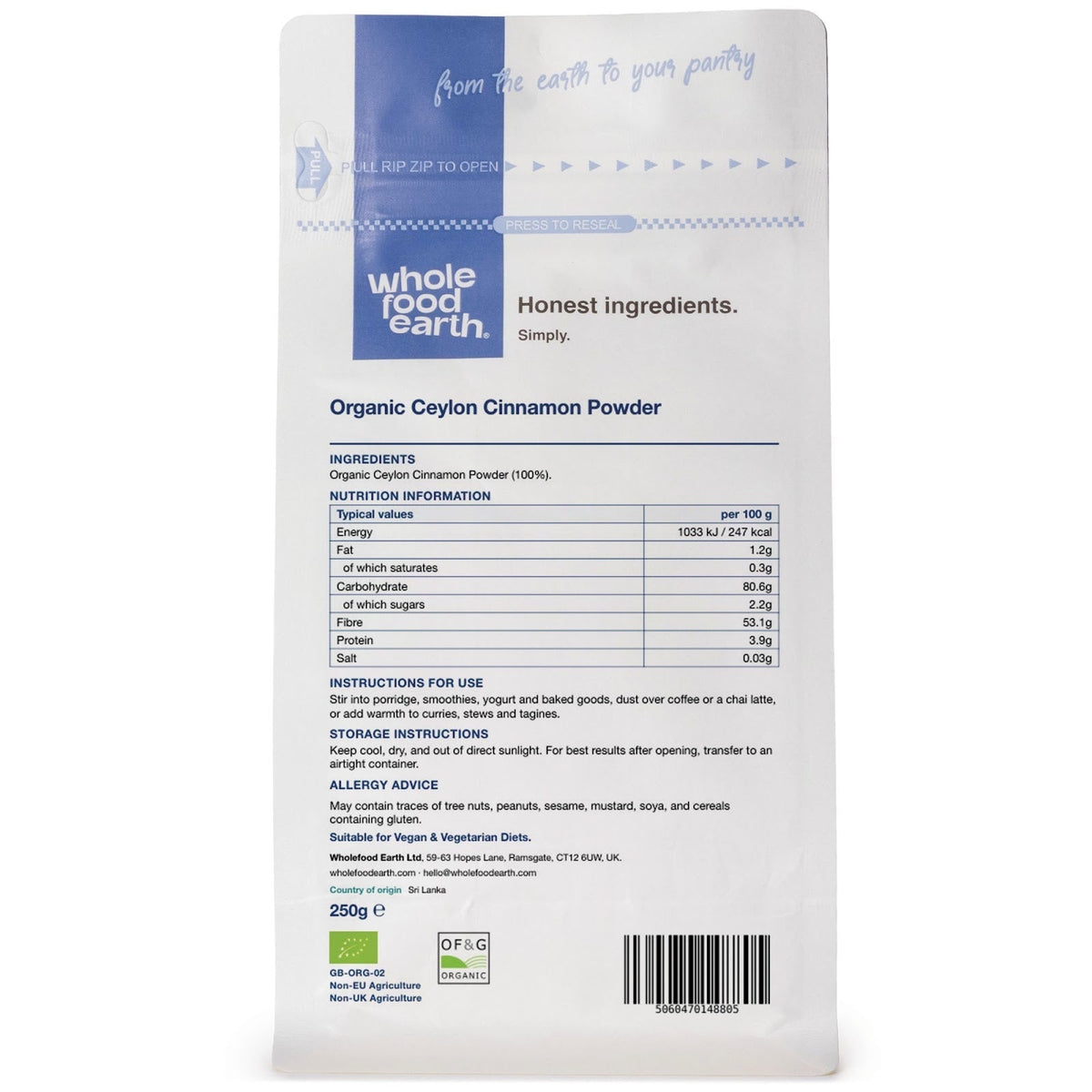 Organic Ceylon Cinnamon Powder (True) Whole Food Earth®