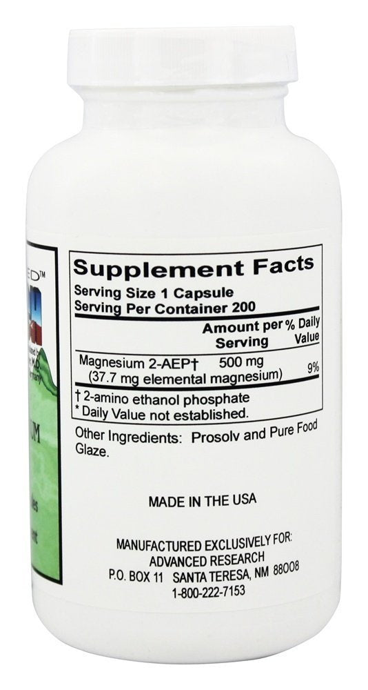2-AEP Magnesium 500 mg | 200 Veggie Vcaps | Non-GMO, Gluten Free