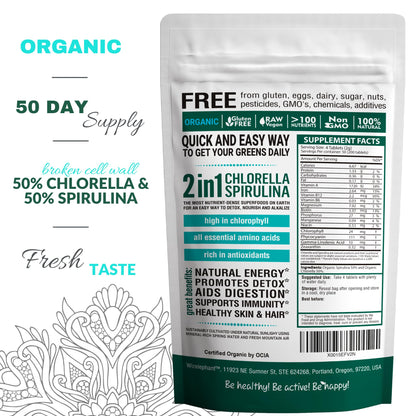 Organic Spirulina Chlorella Tablets – 50 Servings | 2-in-1 Algae Supplement with Broken Cell Wall for Immune Support, Detox & Energy