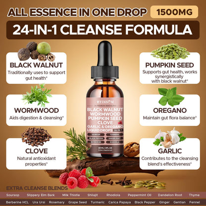 2 Pack 24-in-1 Black Walnut Wormwood Tincture – Alcohol-Free, Raspberry