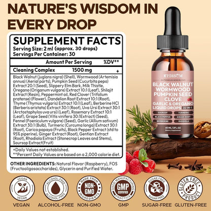 2 Pack 24-in-1 Black Walnut Wormwood Tincture – Alcohol-Free, Raspberry