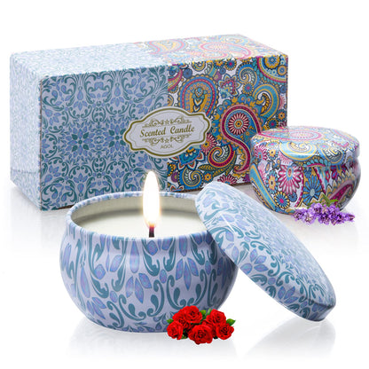2 Pack 2.5oz Floral Scented Soy Candles – Travel Tin Aromatherapy Set