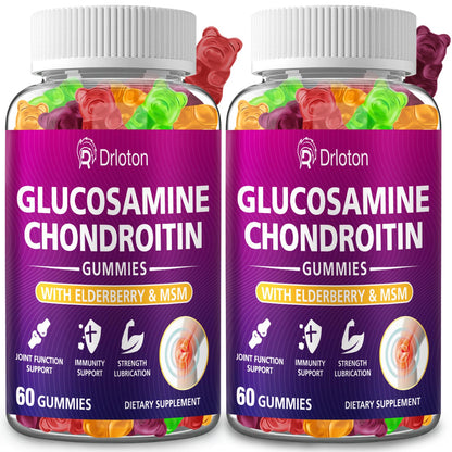 2-Pack 3000mg Glucosamine Chondroitin Gummies with MSM & Elderberry | Joint Health & Flexibility – 120 Gummies