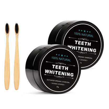 2-Pack Activated Charcoal Teeth Whitening Powder with Bamboo Brush | Coconut Charcoal