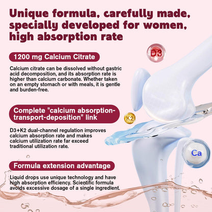(2 Pack) Calcium Citrate with Vitamin D3 Liquid Drops for Women – 1200mg Absorption, Vitamin K2, 1 Fl Oz
