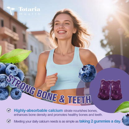 2 Pack Calcium Citrate Gummies 1200 mg – Vitamin D3 & K2, Magnesium, Zinc | Sugar Free Blueberry