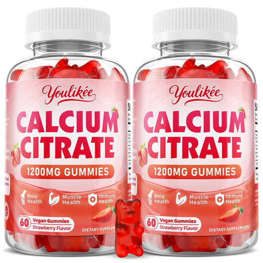 2-Pack Calcium Citrate Gummies 1200mg – Vegan, Strawberry, 120 Count BritishVita | Premium UK Vitamins & Wellness Supplements