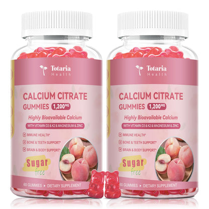 2 Pack Calcium Citrate Gummies 1200 mg – Peach Flavor, Vitamin D3 & K2