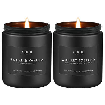 2 Pack Candle – Smoke & Vanilla + Whiskey Tobacco | Masculine Soy Candles for Men, 7oz Each