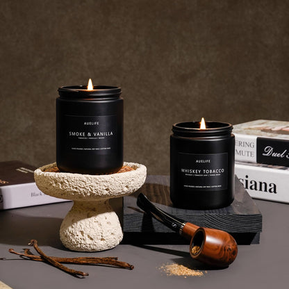 2 Pack Candle – Smoke & Vanilla + Whiskey Tobacco | Masculine Soy Candles for Men, 7oz Each