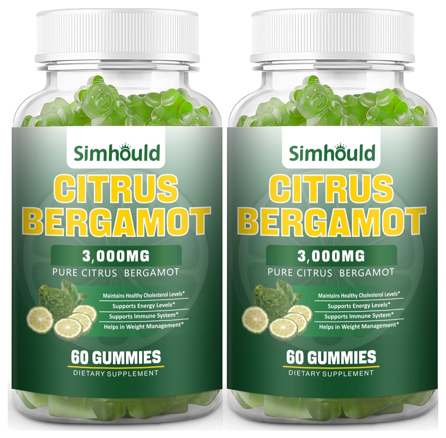 2 Pack Citrus Bergamot Gummies - 3000mg Bergamot Extract for Immune Support, Heart Health, and Healthy Aging - Vegan Lime Flavor (120 Gummies)