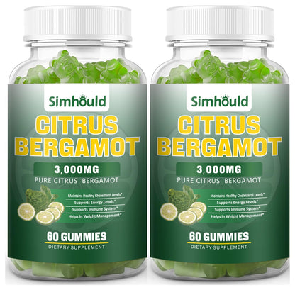 2 Pack Citrus Bergamot Gummies - 3000mg Bergamot Extract for Immune Support, Heart Health, and Healthy Aging - Vegan Lime Flavor (120 Gummies)