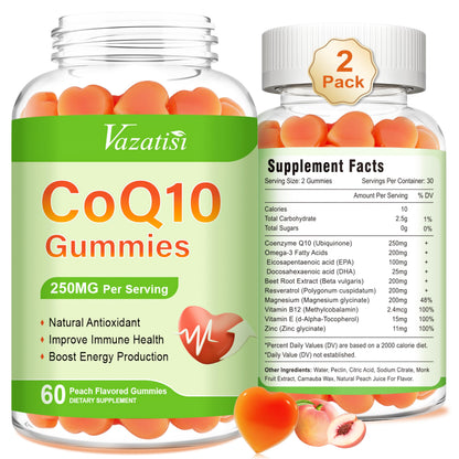 2 Pack CoQ10 Gummies 250 mg with Omega-3, Magnesium & Vitamin B12 – 120 Count