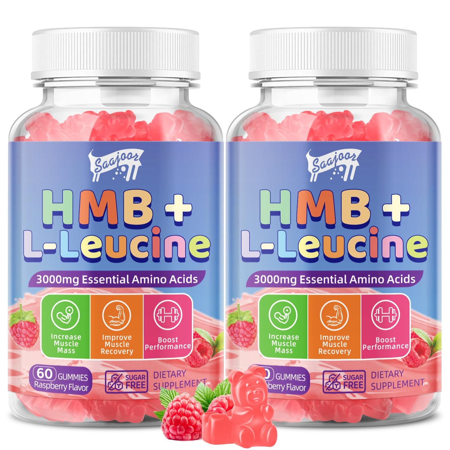 2 Pack HMB & L-Leucine 3000mg Gummies with Calcium | Vegan, Gluten-Free, Non-GMO