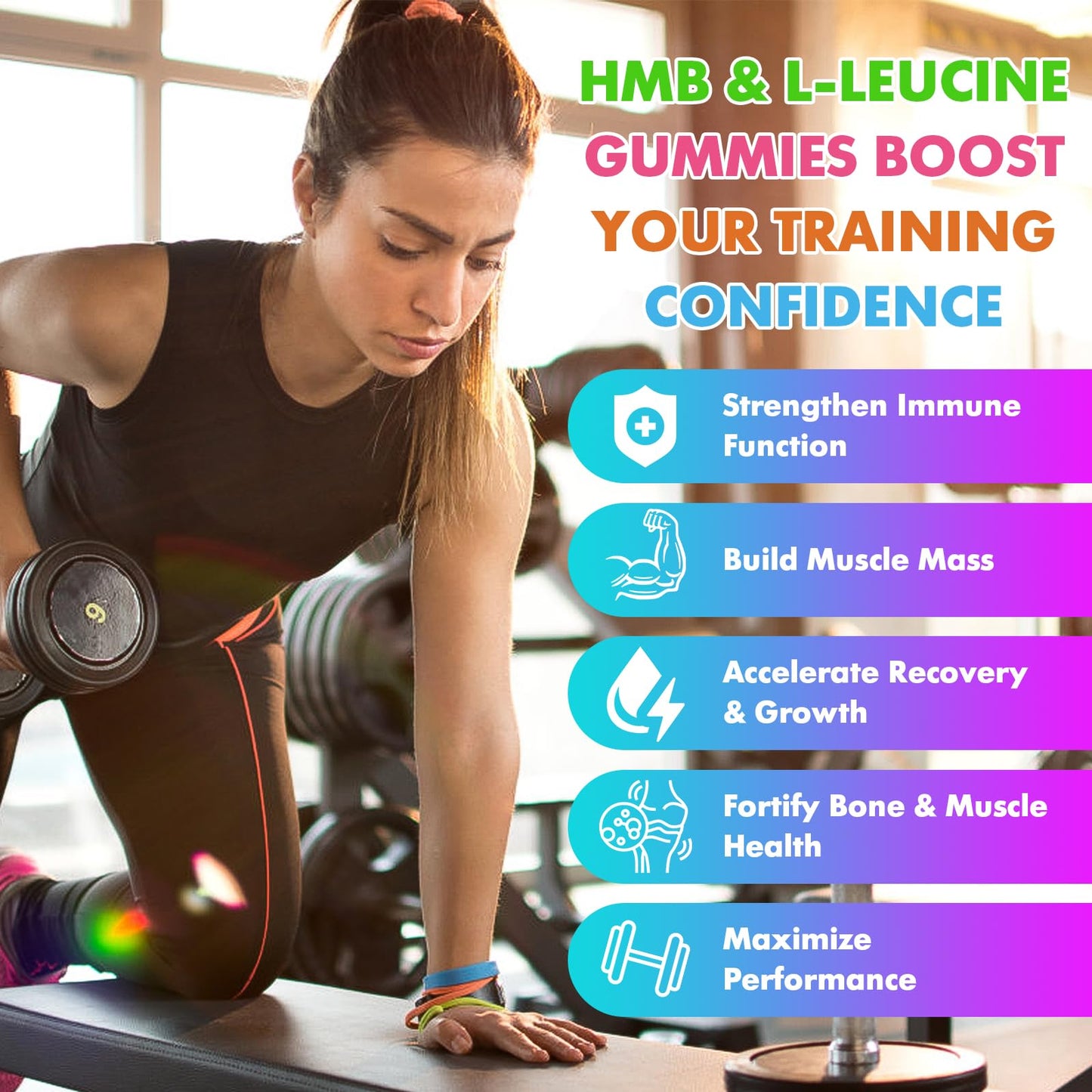 2 Pack HMB & L-Leucine 3000mg Gummies with Calcium | Vegan, Gluten-Free, Non-GMO