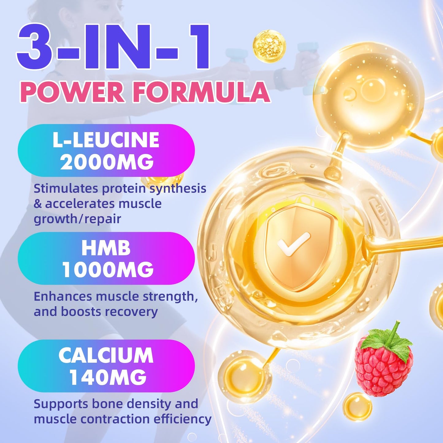 2 Pack HMB & L-Leucine 3000mg Gummies with Calcium | Vegan, Gluten-Free, Non-GMO