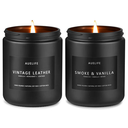 2 Pack Men Candles – Smoke & Vanilla, Vintage Leather | Soy Candles for Men