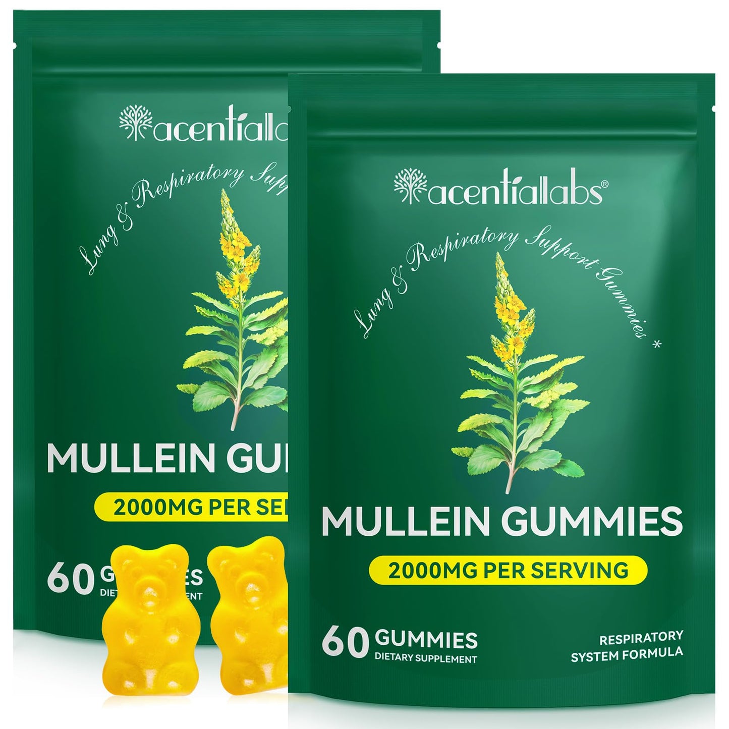 2 Pack Mullein Gummies for Lung Detox, Lung Cleanse & Mucus Relief
