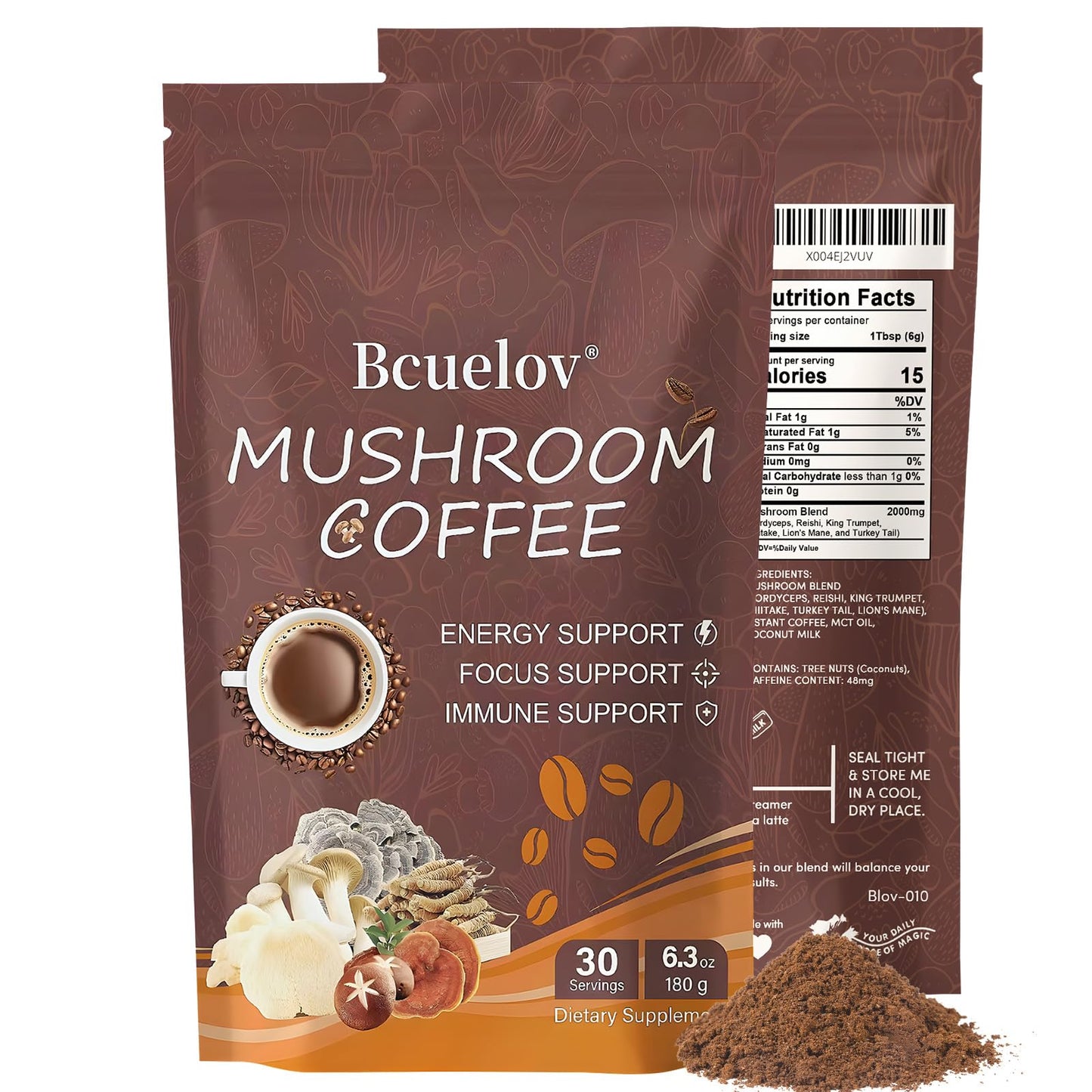 2-Pack Mushroom Coffee with 6 Adaptogenic Mushrooms | Lion’s Mane & Cordyceps