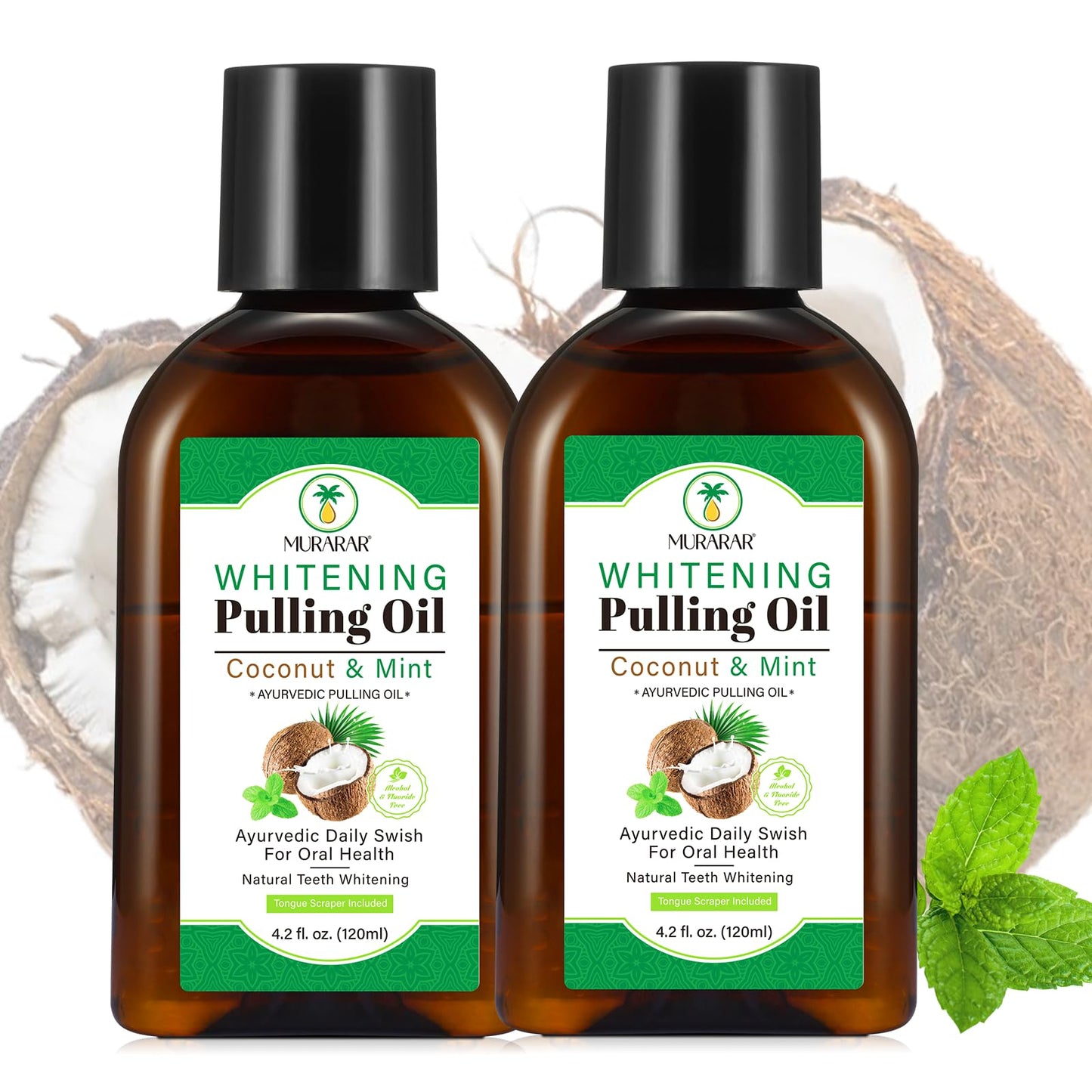 2 Pack Coconut Mint Oil Pulling Mouthwash 4.2 fl oz – Fresh Breath & Tongue Scraper