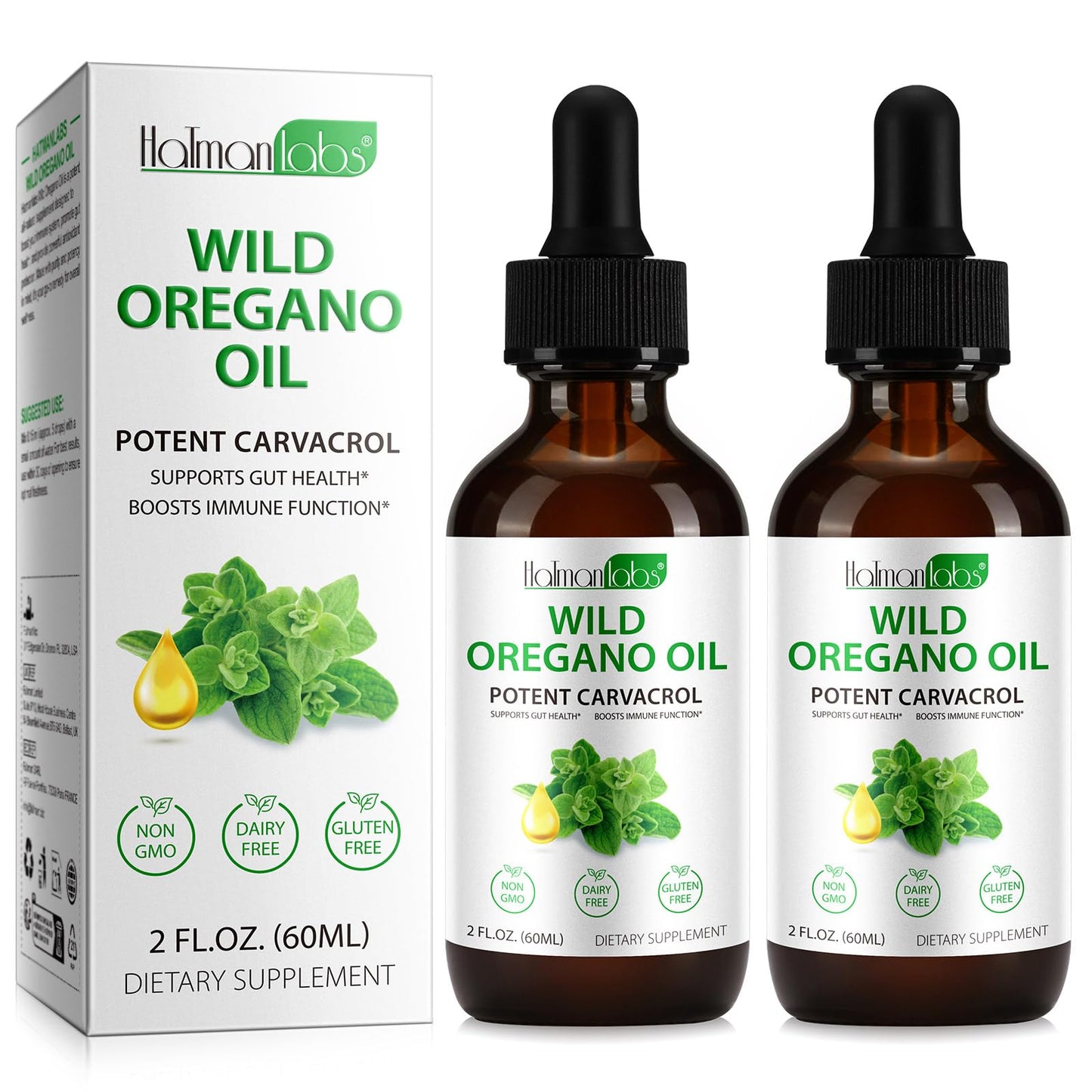 2 Pack Organic Oregano Oil Drops – Immune & Digestive Support, Non-GMO, Gluten Free, 4 fl oz