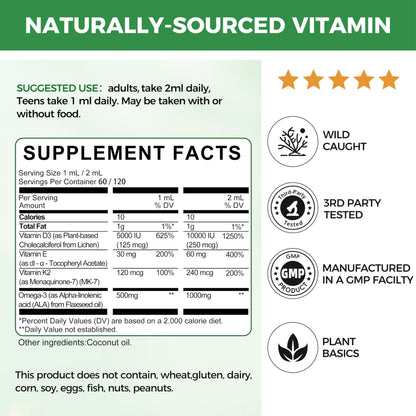 2 Pack Organic Vitamin D3 K2 Liquid with Vegan Omega-3 & Coconut MCT Oil | 10000 IU