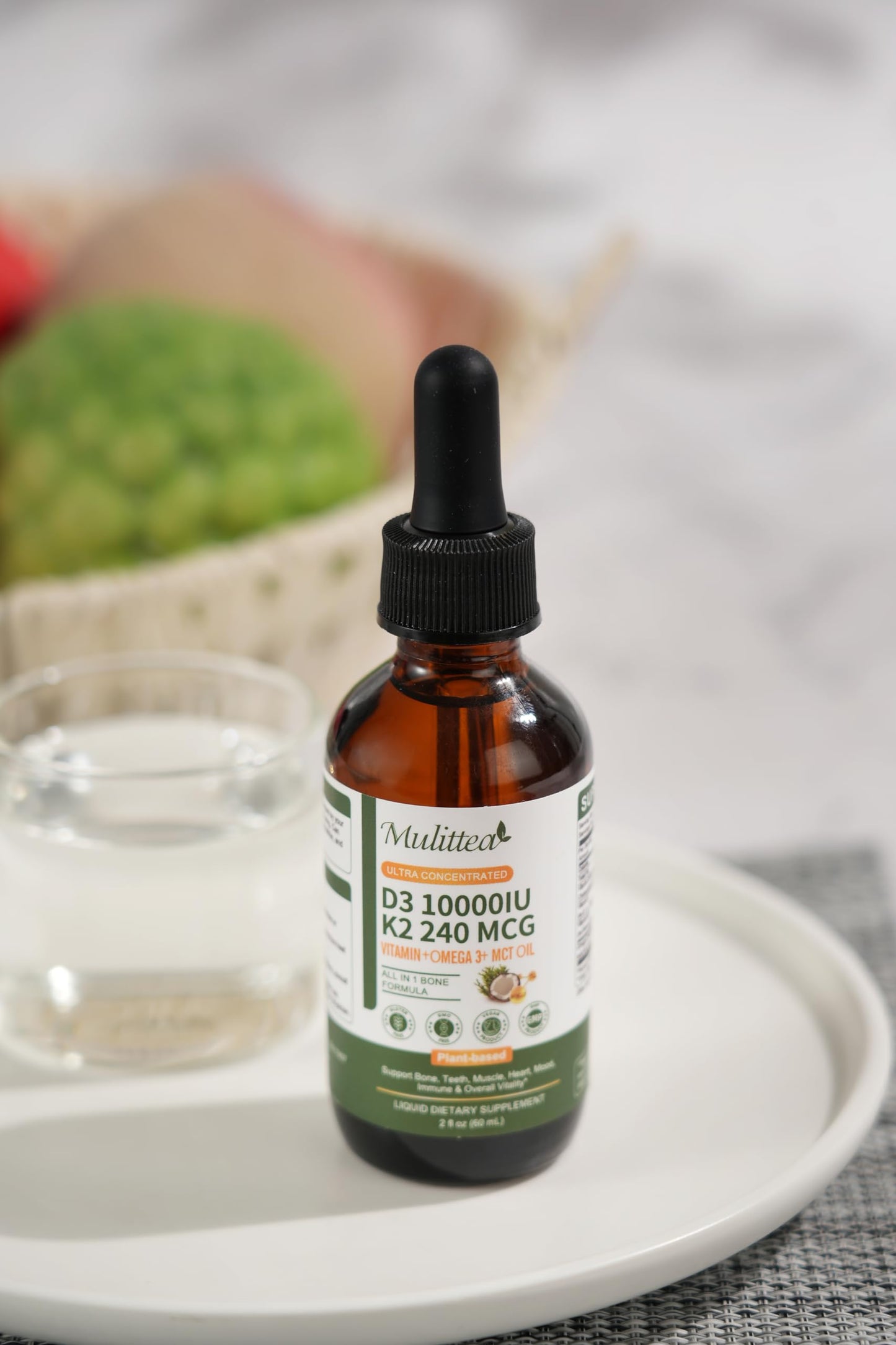 2 Pack Organic Vitamin D3 K2 Liquid with Vegan Omega-3 & Coconut MCT Oil | 10000 IU