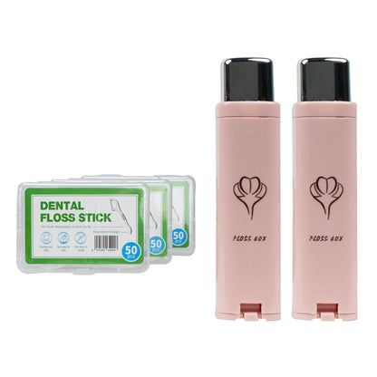 2 Pack Portable Dental Floss Dispenser – 3 Box Set (150 Picks) | Travel Case, 2 Pink