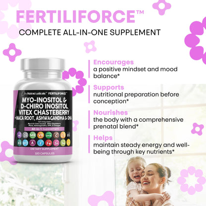 Myo-Inositol & D-Chiro Inositol 2050mg (40:1) Prenatal Vitamins – Ashwagandha, Maca, Vitex, Iron, DHA, Folic Acid, DIM Zinc - 2-Pack