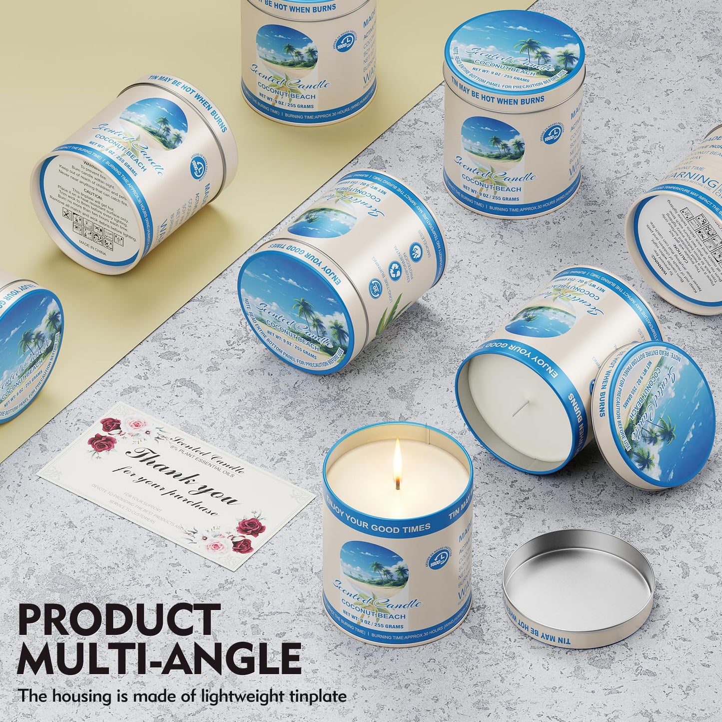 2 Pack Scented Candles – 90 Total Burn Hours – 9 oz Soy Wax Tin – Coconut Beach Gift Set