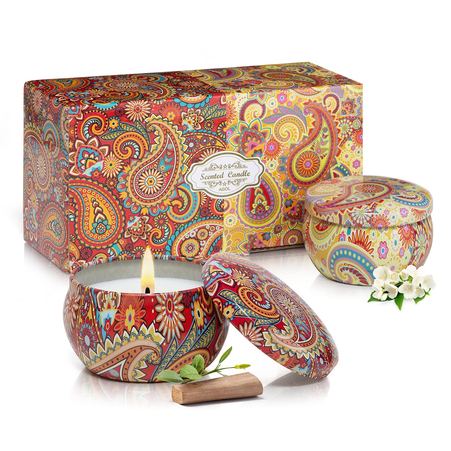 2 Pack Scented Candles Set – Sandalwood, Jasmine, 2.5 oz | Natural Soy