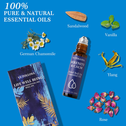 2-Pack Serenity & Calm Essential Oil Roll-On | 100% Natural Stress Relief & Relaxation | Self-Care Gifts by VUTOLLOSA