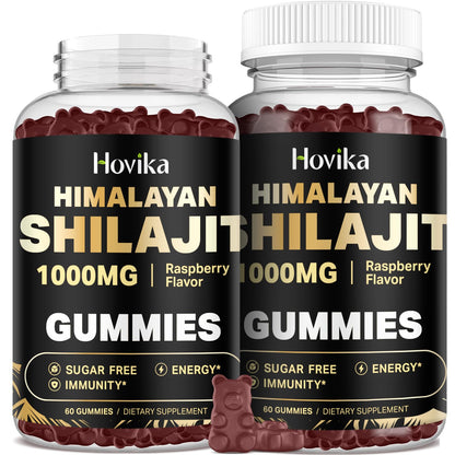 2 Pack Shilajit Gummies 1000mg – 85+ Minerals, Sugar Free Raspberry