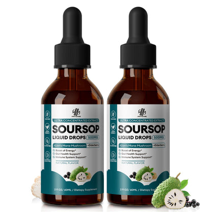 (2 Pack) Soursop Graviola Liquid Drop with Elderberry & Lion's Mane — Immune & Gut Support