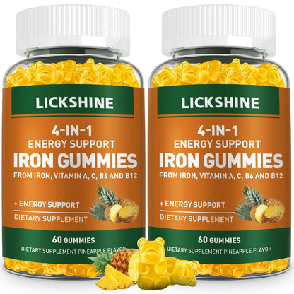 2 Pack Vegan Iron Gummies 100mg – Pineapple Flavor, Vitamin C, A and B – 120 Ct