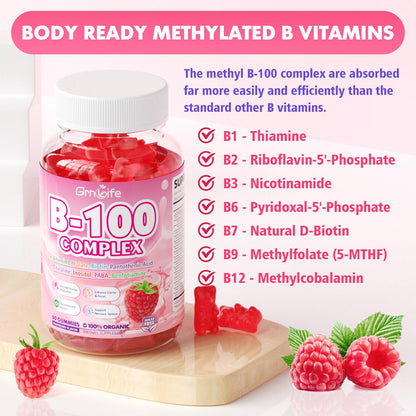 2 Pack Vitamin B Complex Gummies – Raspberry Flavor, All B Vitamins + Methyl B12