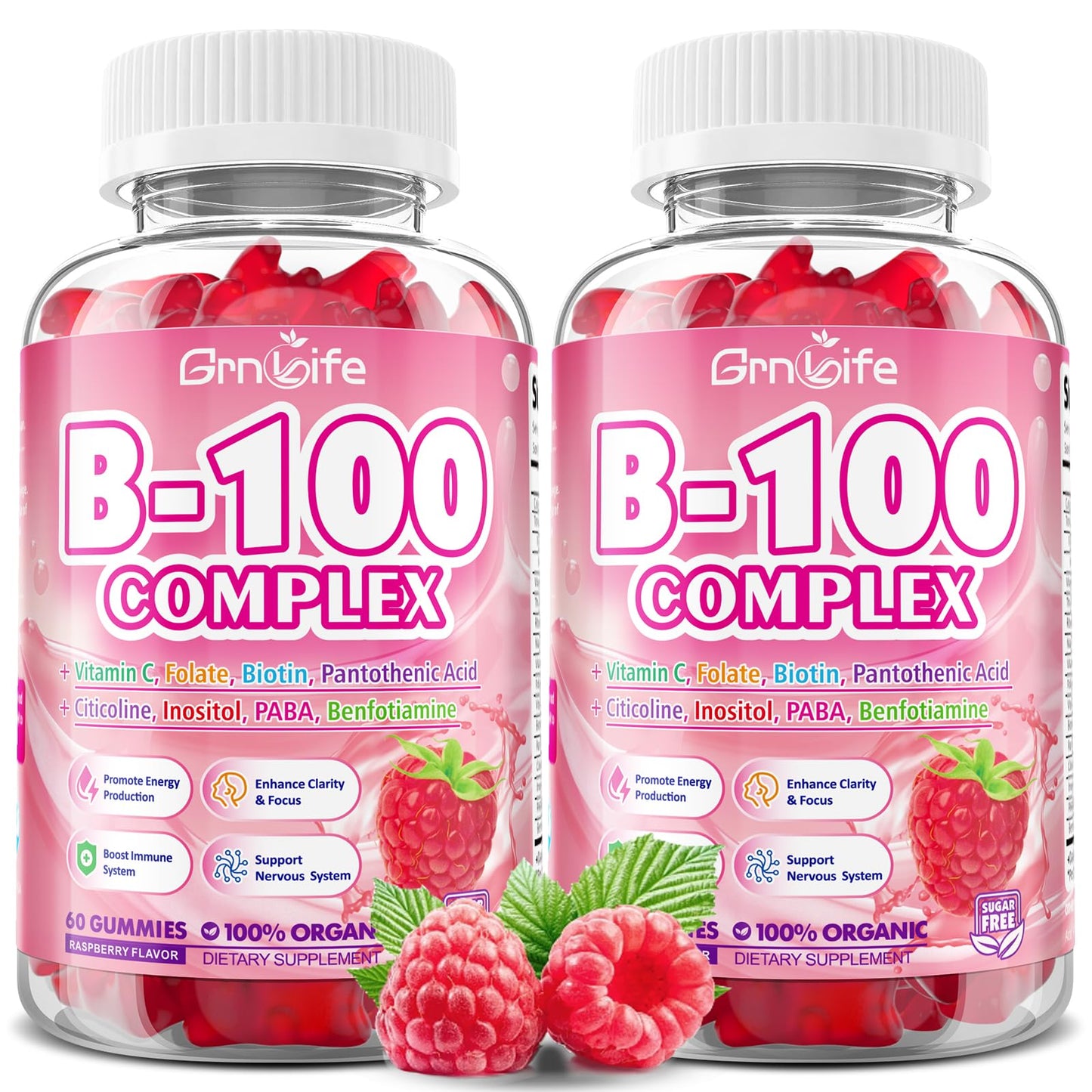 2 Pack Vitamin B Complex Gummies – Raspberry Flavor, All B Vitamins + Methyl B12