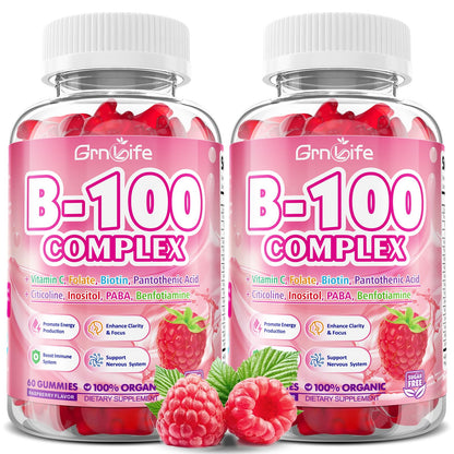 2 Pack Vitamin B Complex Gummies – Raspberry Flavor, All B Vitamins + Methyl B12