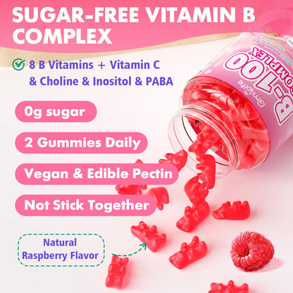2 Pack Vitamin B Complex Gummies – Raspberry Flavor, All B Vitamins + Methyl B12
