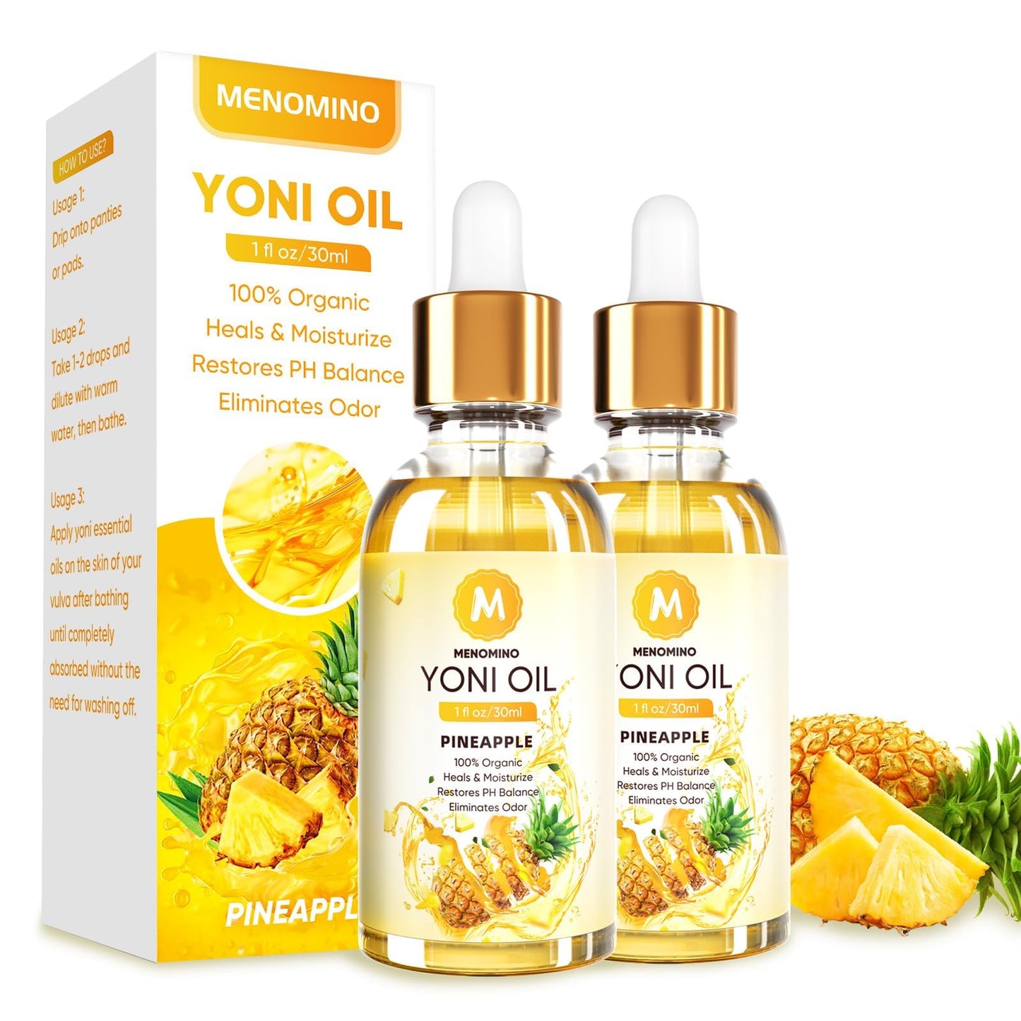 2-Pack Yoni Oil for Women – Organic Pineapple Feminine Oil, pH Balance, 1 fl oz/pc