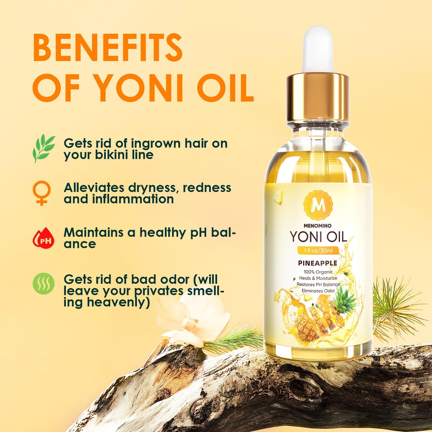 2-Pack Yoni Oil for Women – Organic Pineapple Feminine Oil, pH Balance, 1 fl oz/pc