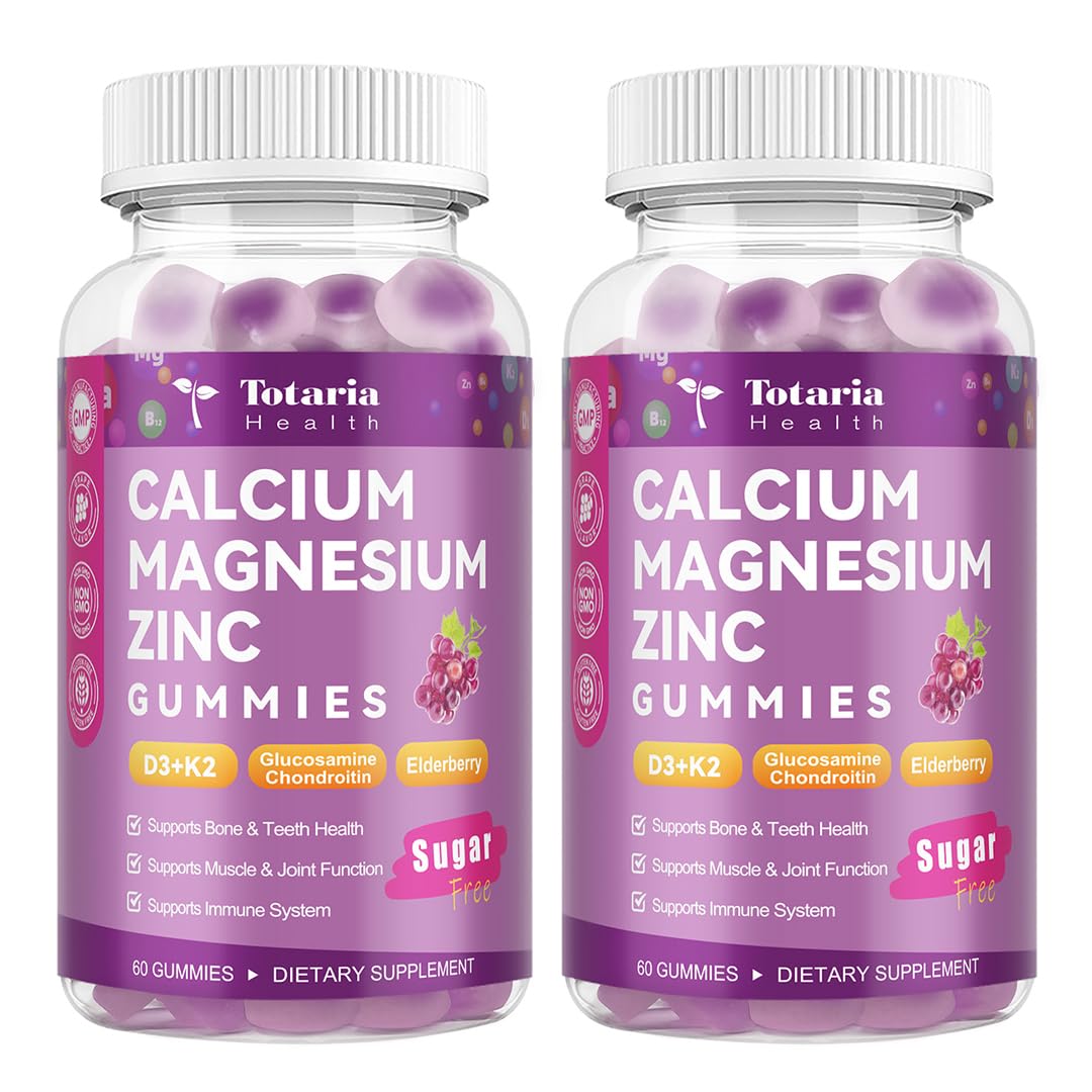 2 Pcs Sugar Free Calcium 1200 mg Gummies with Vitamin D3 K2 (MK-7) – Bone & Joint Health (Grape)