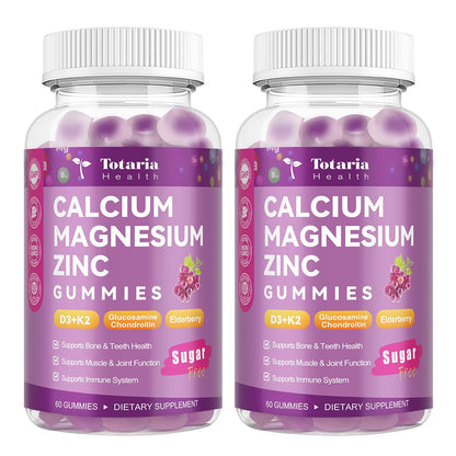 2 Pcs Sugar Free Calcium 1200 mg Gummies with Vitamin D3 K2 (MK-7) – Bone & Joint Health (Grape)