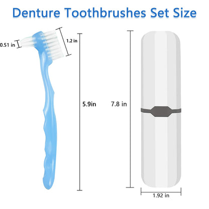 2-Piece Denture Cleaning Brush Set - Multi-Layered Bristles, Ergonomic Handle, Travel Case