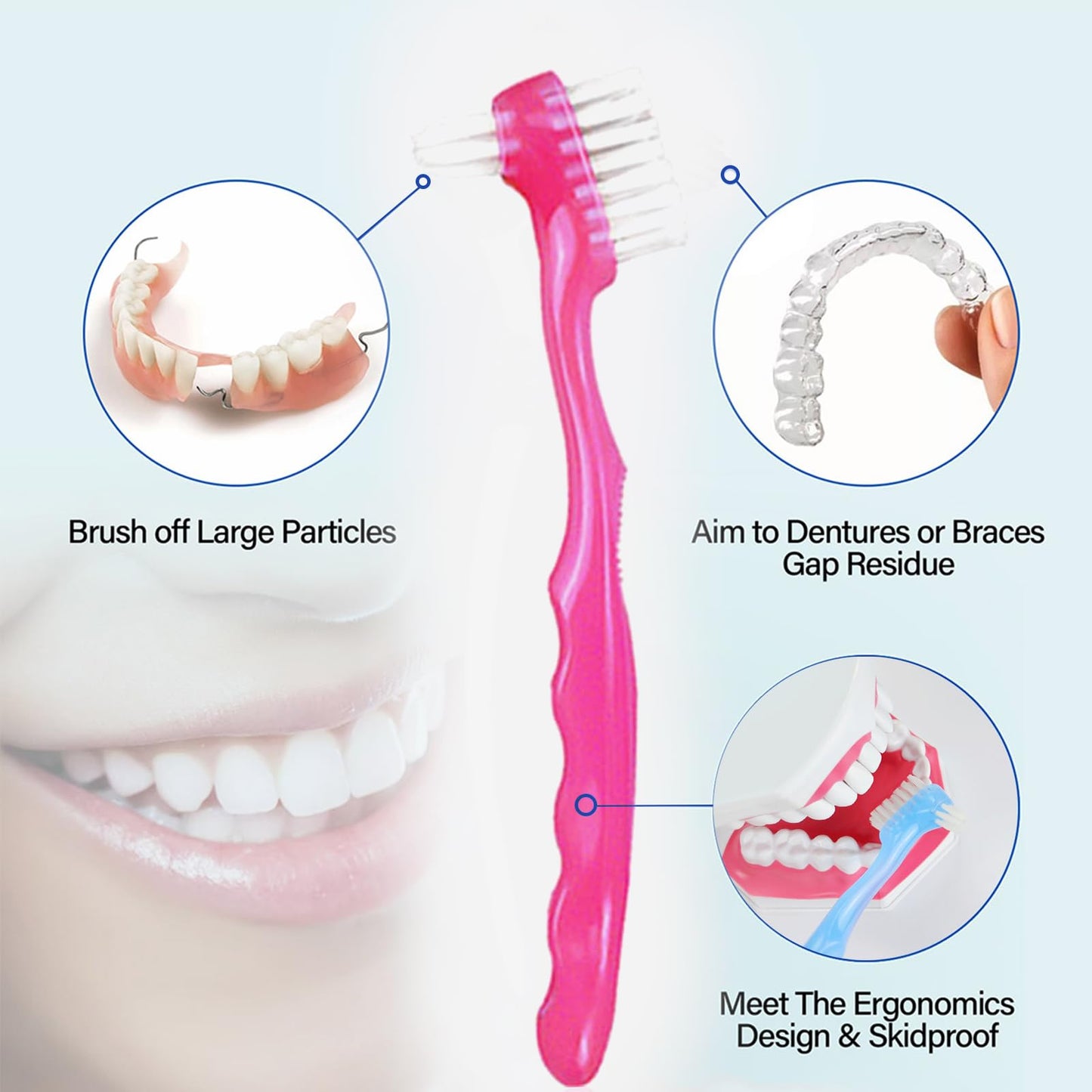 2-Piece Denture Cleaning Brush Set - Multi-Layered Bristles, Ergonomic Handle, Travel Case