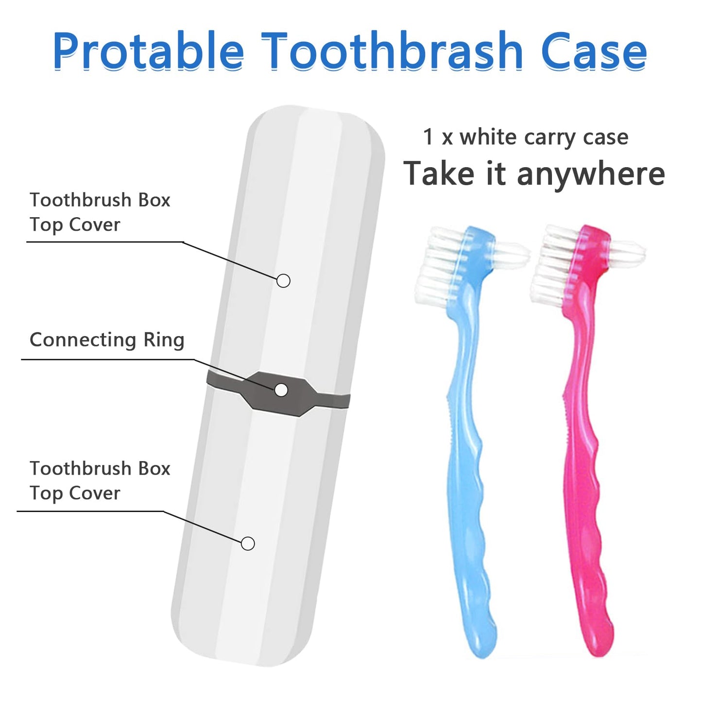 2-Piece Denture Cleaning Brush Set - Multi-Layered Bristles, Ergonomic Handle, Travel Case