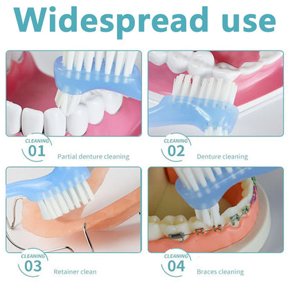 2-Piece Denture Cleaning Brush Set - Multi-Layered Bristles, Ergonomic Handle, Travel Case